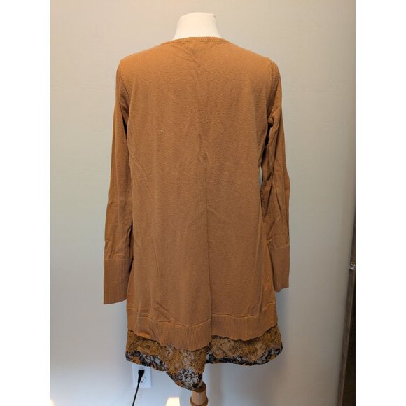Lori Goldstein LOGO Womens Knit Top With Lace Hem Size Large Camel Brown - Picture 2 of 4